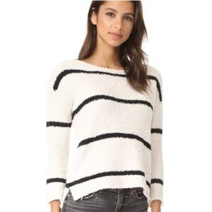 BB DAKOTA Karin Striped Chenille Sweater White Black Stripe S